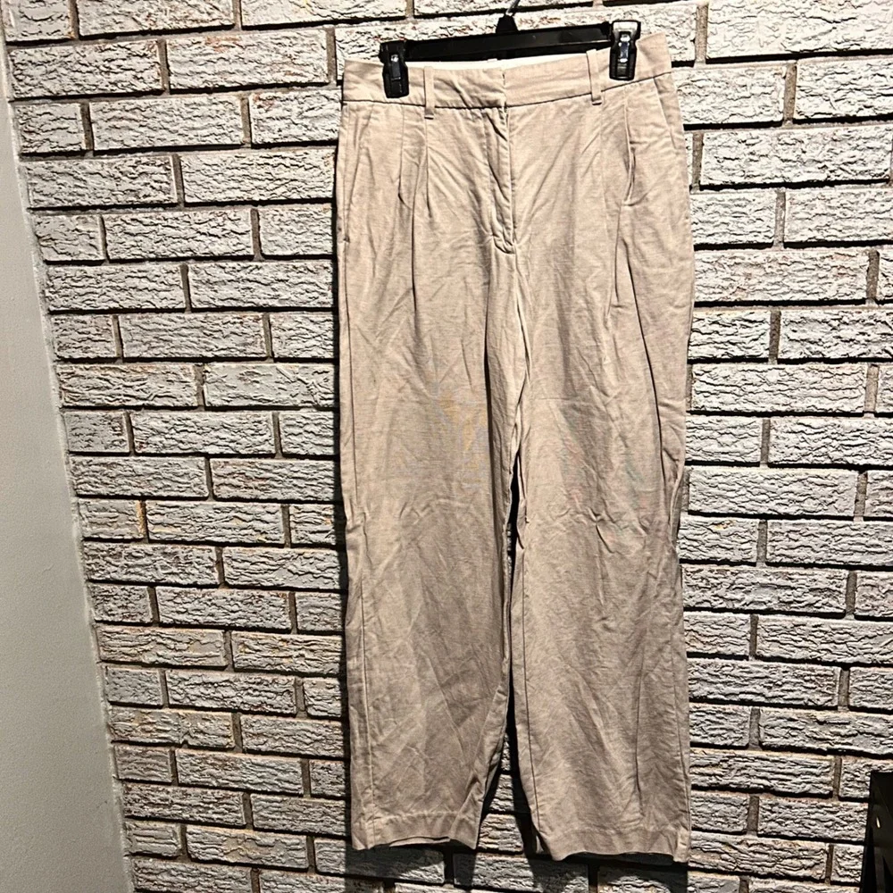 Aritzia Wilfred The Effortless Pant Beige Linen Blend Pleat Wide Leg Trousers 6